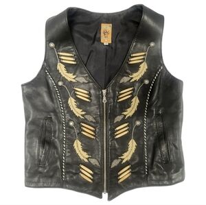 Tribe America Embelished Leather Vest SZ 8 RARE‎